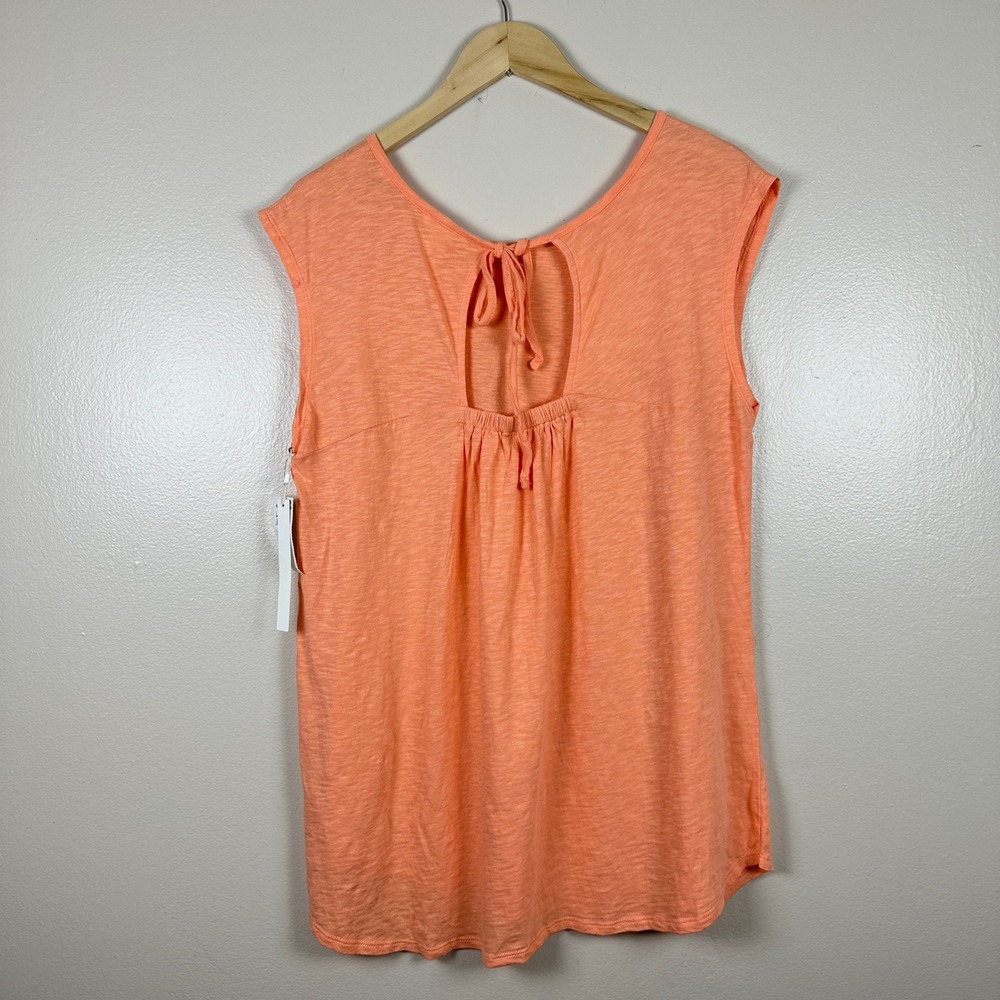 Caslon Women's L‎ Tank Top Coral Pink Cotton Slub Keyhole Tie Back NEW